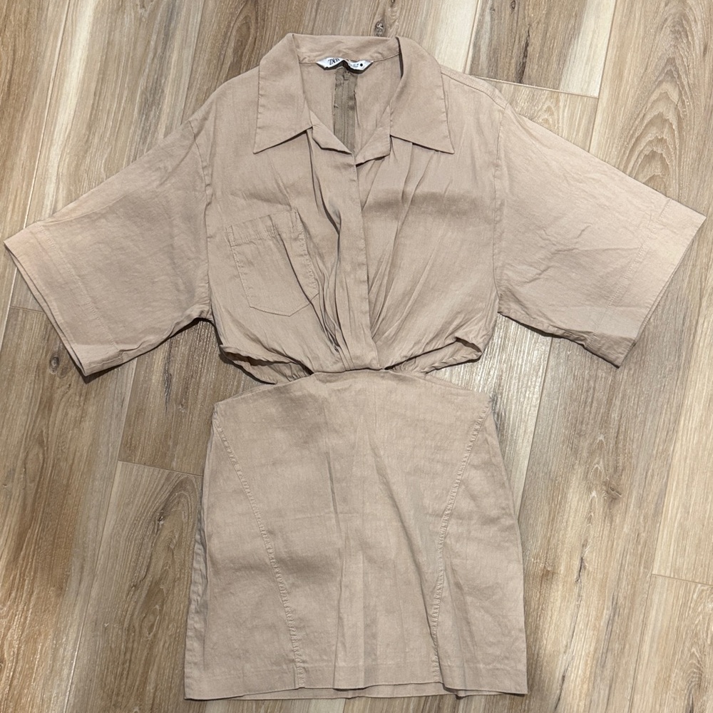 Zara Beige Short Sleeve Dress